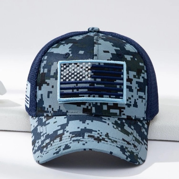 1pc Men's Embroidered Flag Mesh Back Cap With Hook And Loop Closure - Picture 2 of 3